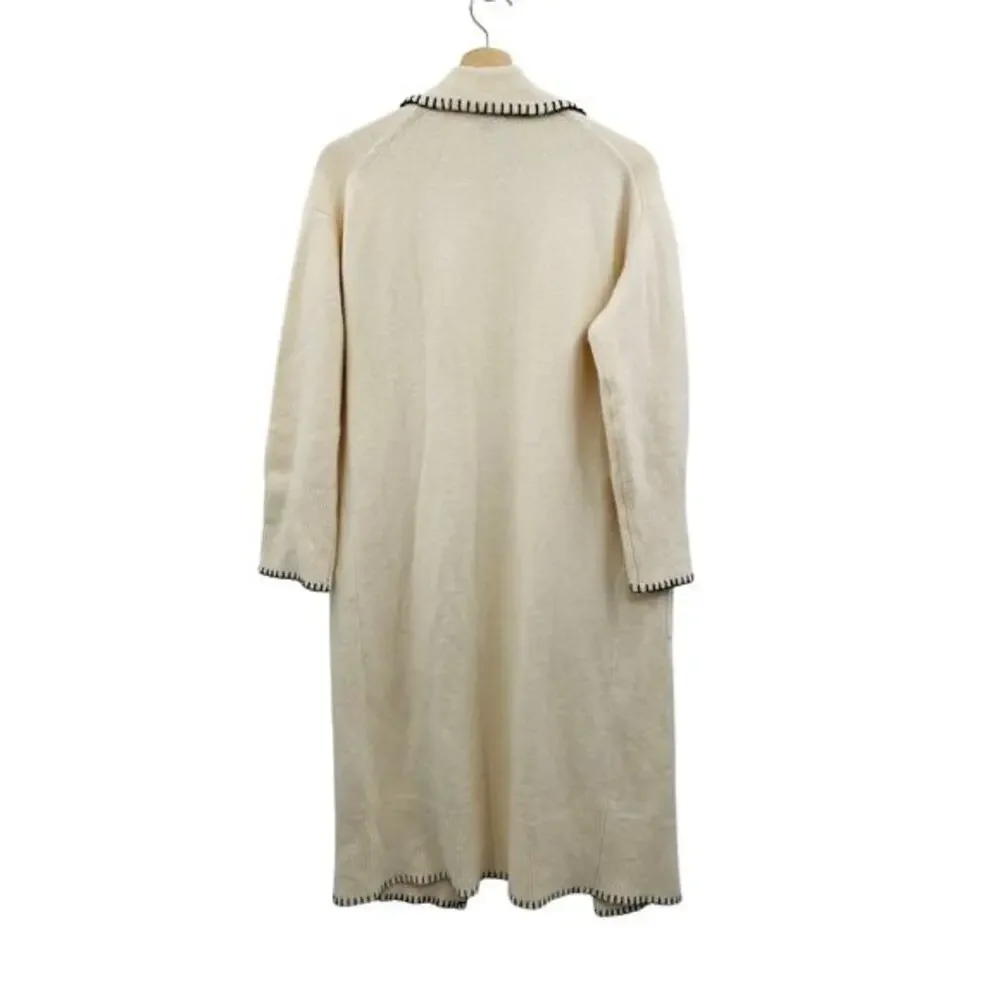 J. Crew Long sweater-coat cream‎ black stitch trim XS/S